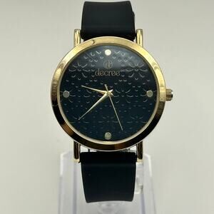 Decree Gold Tone Black Silicon Band Women’s Minimalist Watch  New Battery